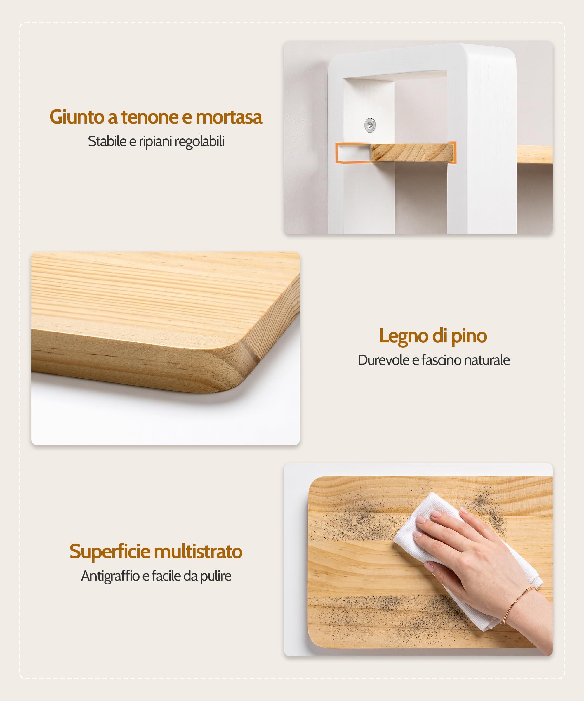 SUMGAR Mensole da Muro Regolabili a 2 Livelli Bianche e Legno, 38 x 40 cm