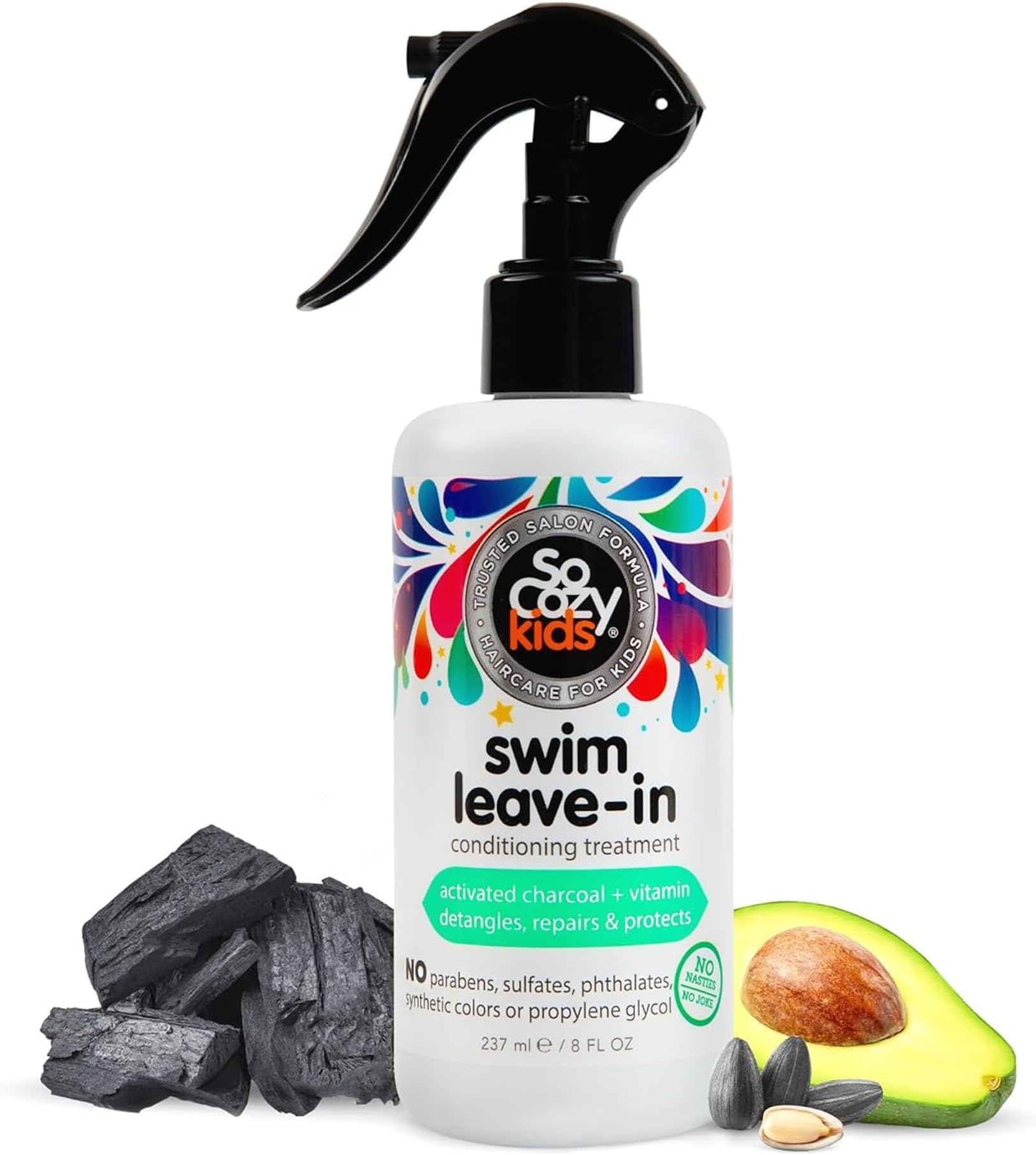 SO COZY Swim Leave In Treatment & Conditioner with Activated Charcoal Protects & Repairs Hair Damaged by Pool Chemicals, Saltwater, the Sun Loco Lime Scent, 8 Fluid oz, White, Swim (Discontinued)