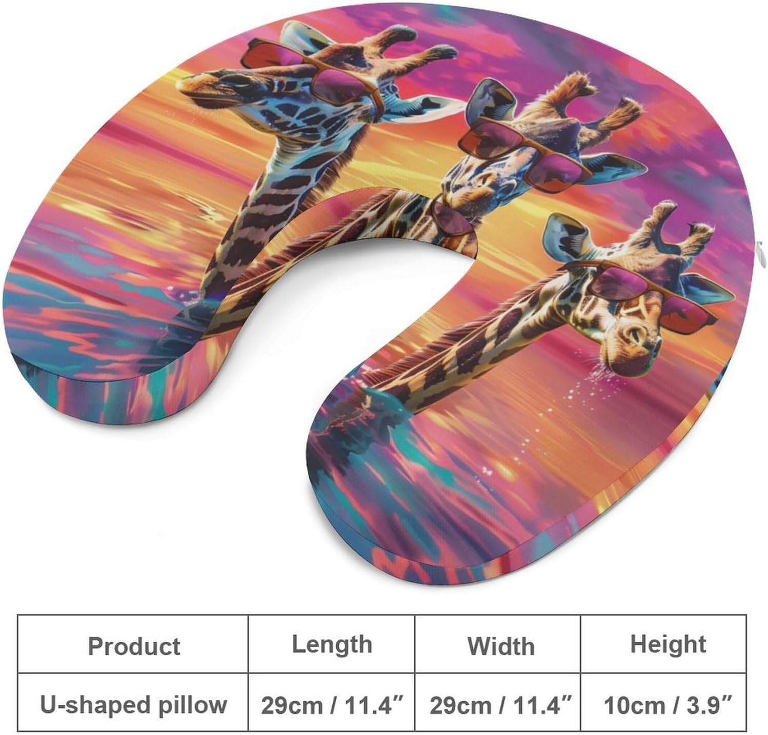 Cute Giraffes Colorful Sunset Funny Travel Pillow U Shaped Memory Foam Neck Pillows Portable for Flight Car Home Office