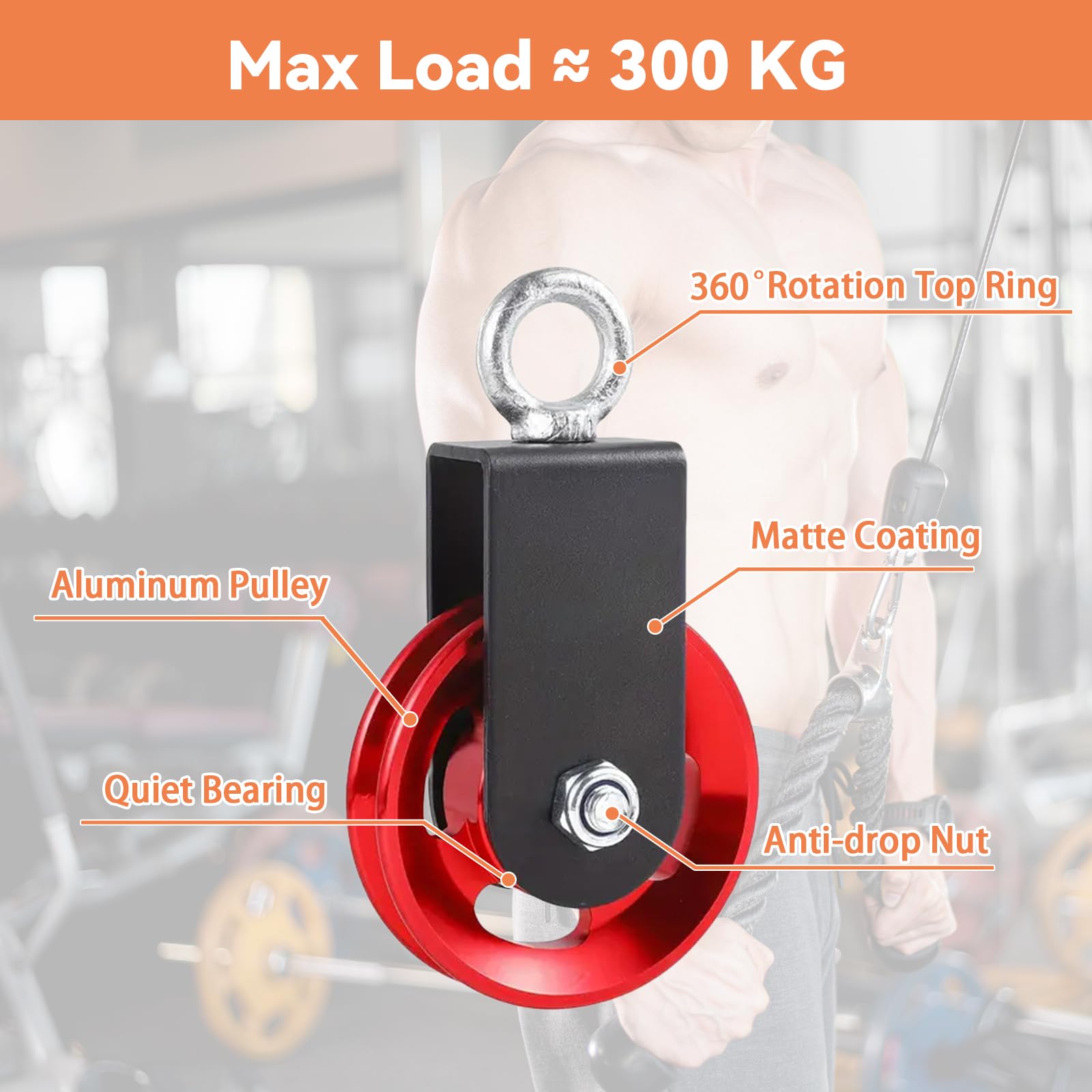 Rolka zwrotna 90 mm z uchwytem mocującym w kształcie litery U do linek nastawnych DIY Gym Sprzęt fitness, czerwony
