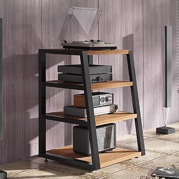 Audio Rack Stand, Audio Rack Tower, AV Media Stand, Rack Audio Tower Multifunctional Trapezoidal for Dudio Equipments 3 Sizes 4 ColorsNatural+Black,4 Layer