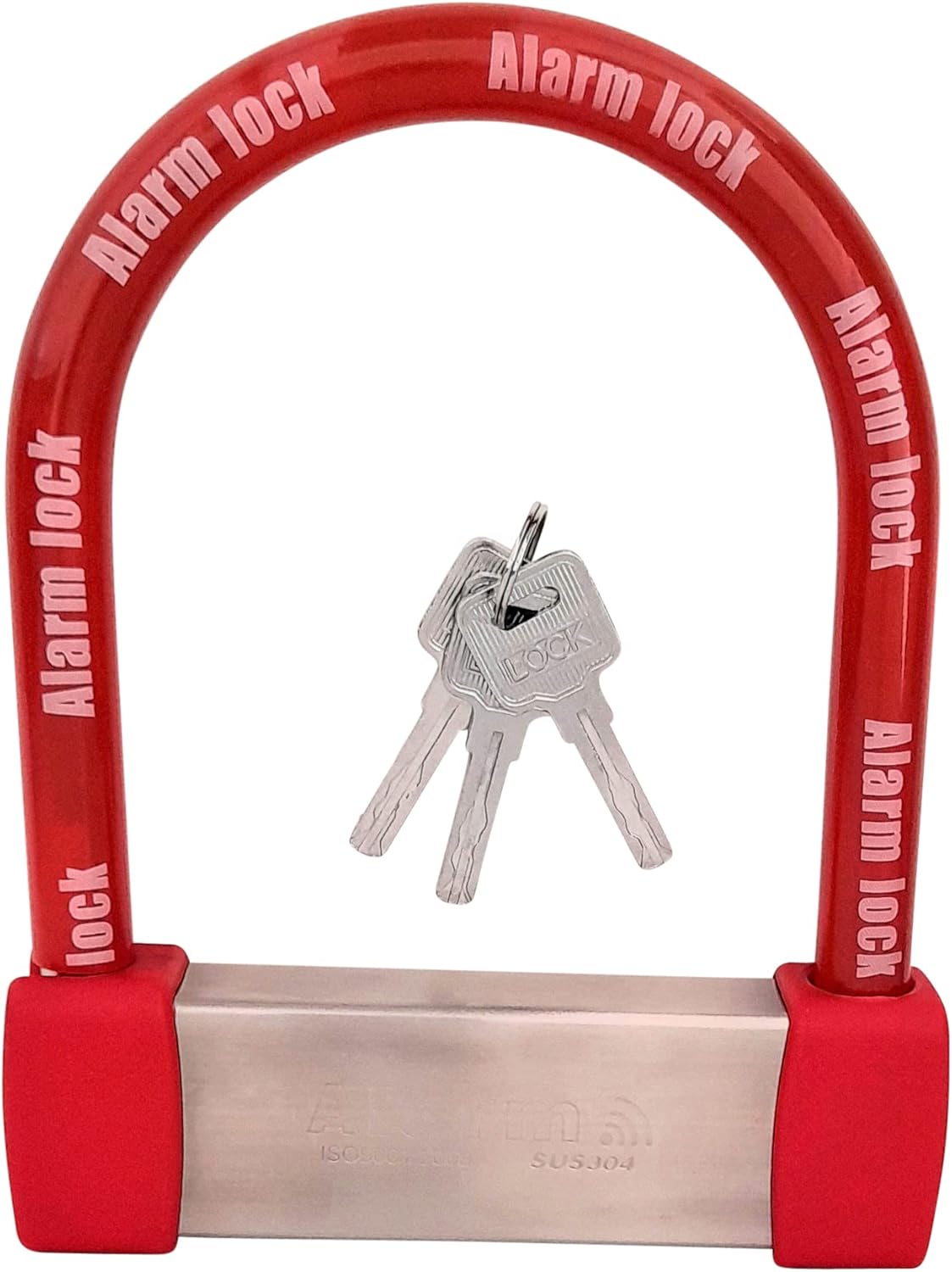 Bike Lock Heavy Duty Anti Theft Alarm Bike U Lock, High Pitched Audible Alarm, Bicycle, Fits Fat Tire E-Bikes 20″x4″ Wheels Scooters Motorcycles,16mm Stainless Steel Weather Proof 3 Keys (Red)