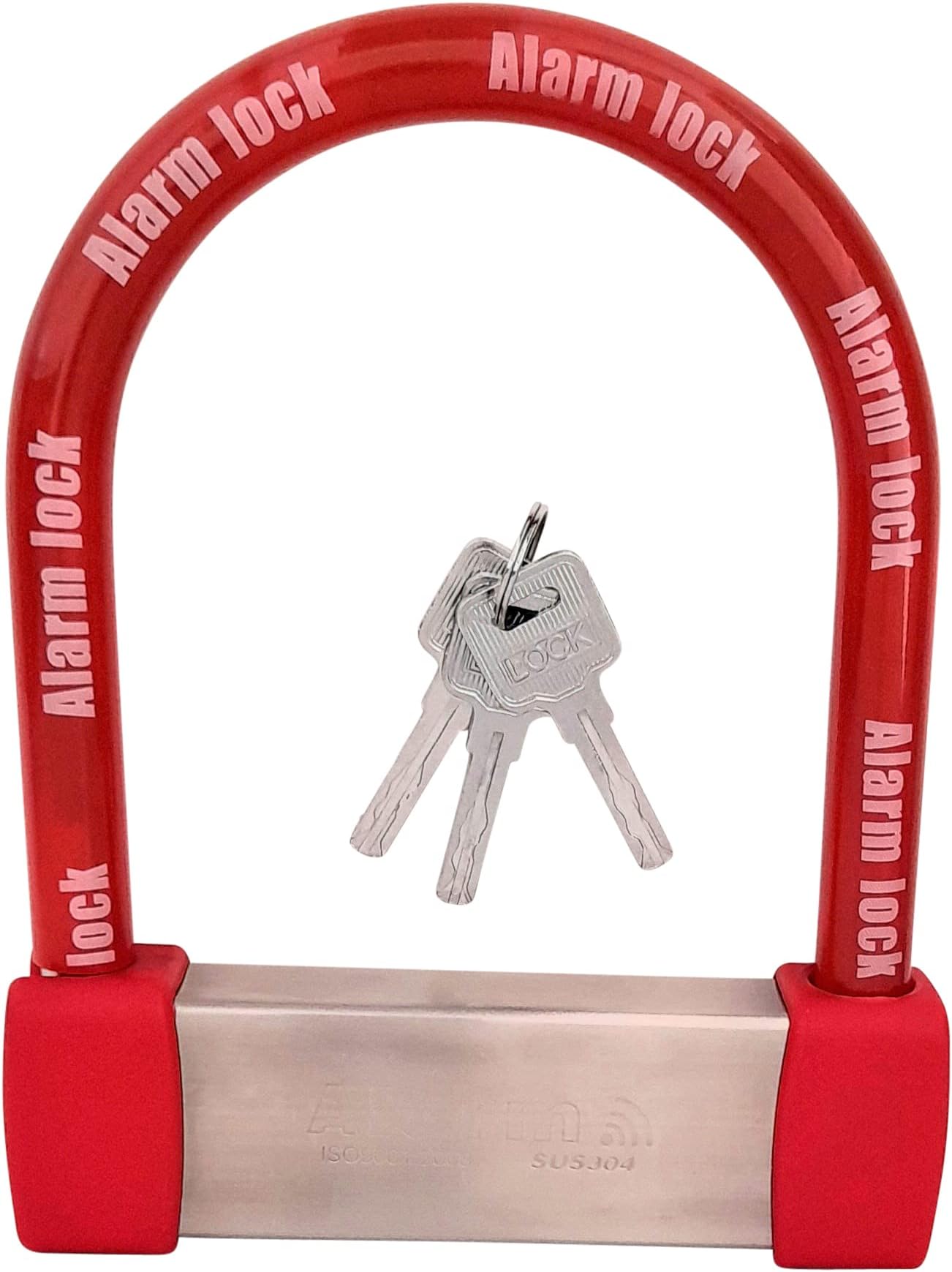 Alarm U-Lock for E-Bikes, 5/8" Hardened Steel, Motion Alarm, Red