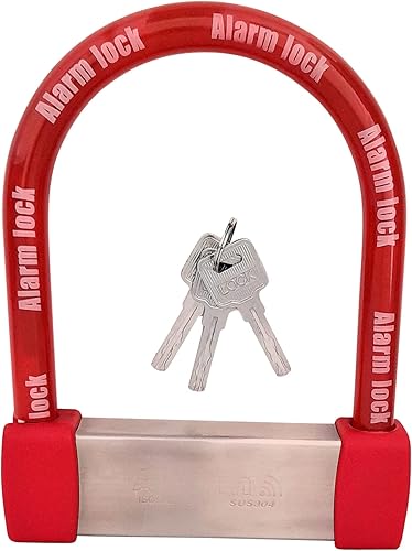 EnzZone Cerraduras de bicicleta resistentes antirrobo con bloqueo en U de 120 db, acero inoxidable de 0.630in, 3 llaves, baterías de repuesto, con