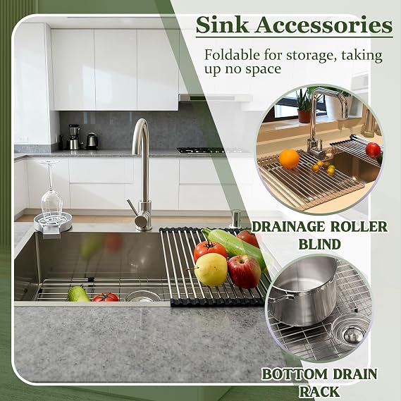 304 Stainless Steel Sink, 1-Basin Inset Sink, Brushed Kitchen Sink, Large Basin, 70x50 cm Depth, Handmade, Multifunctional Sink, With Trap, Drain Fitting
