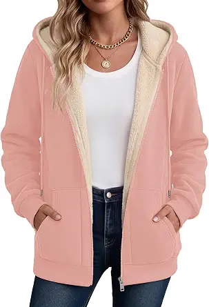 Zeagoo Women's Sherpa Fleece Zip-Up Hooded Jacket