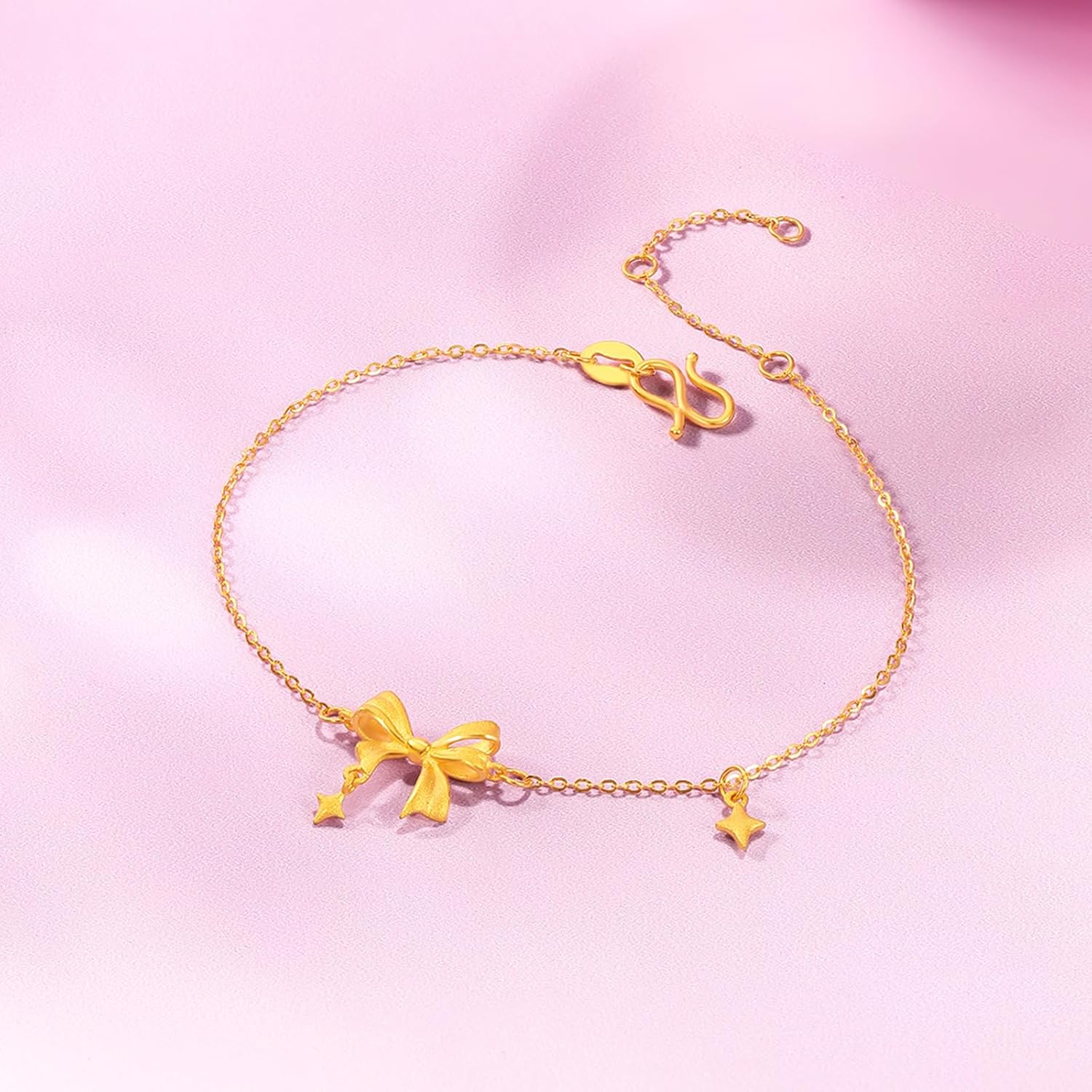 Solid Gold Bracelet for Women, Real Gold Charm Bow-Knot Bracelet Dainty Jewelry Fashion Butterfly Yellow Gold Link Bracelet for Mother Lovers Girlfriends Gifts