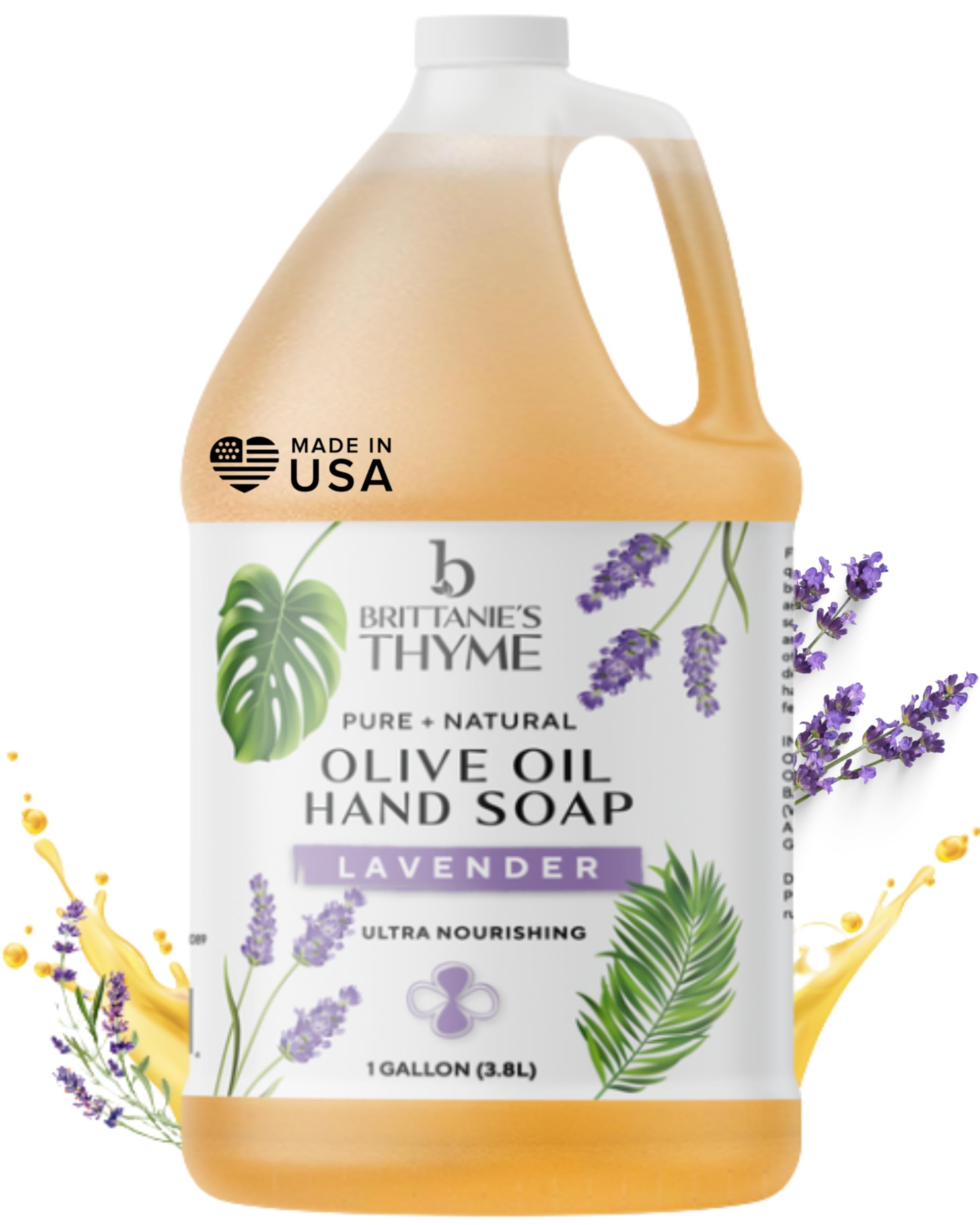 Brittanie's Pure Organic Castile Liquid Olive Oil Soap Refill | Face, Body Wash, Dishes, Pets & Laundry | Vegan & Gluten Free Non-GMO (Lavender 1 Gallon)