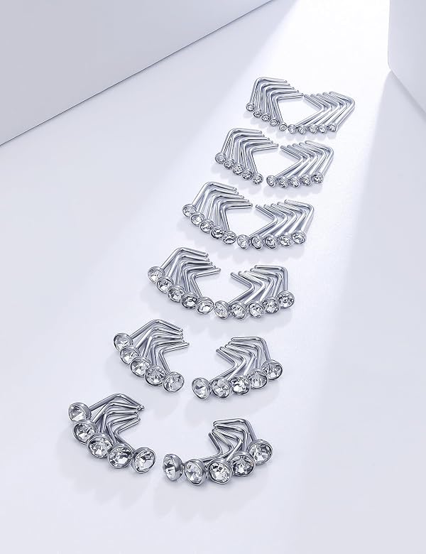 Lsnevsie 22G Nose Rings Studs Piercing Jewelry For Women Men 22 Gauge 316L Surgical Stainless Steel L Shaped Nose Ring Studs Nostrial Piercing Jewelry for Women CZ 1.5mm 2mm 2.5mm 3mm 3.5mm 4mm Silver by Lsnevsie - Image 2