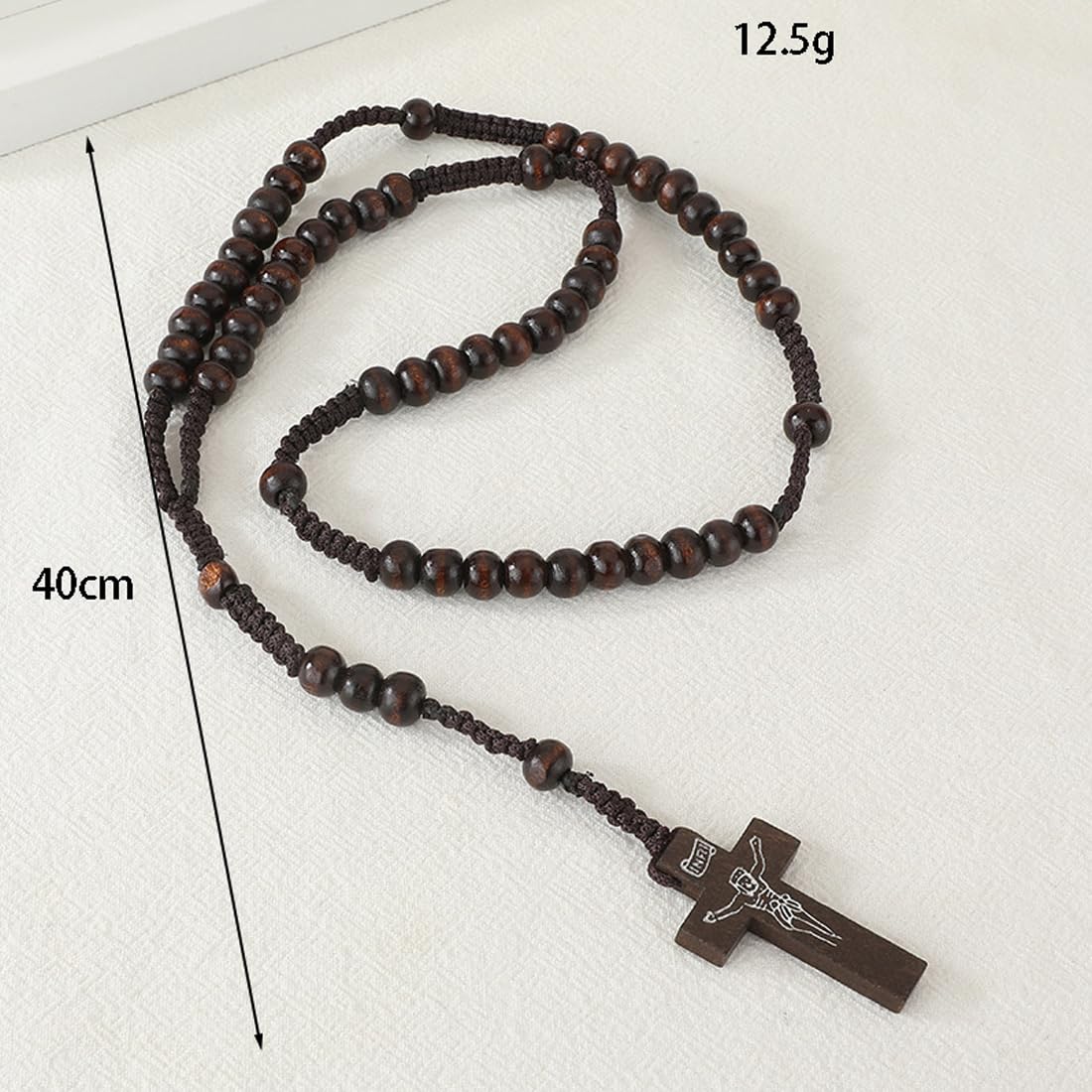 Rosario in legno due pezzi con croce di San Benedetto e perline per cristiani uomo e donna