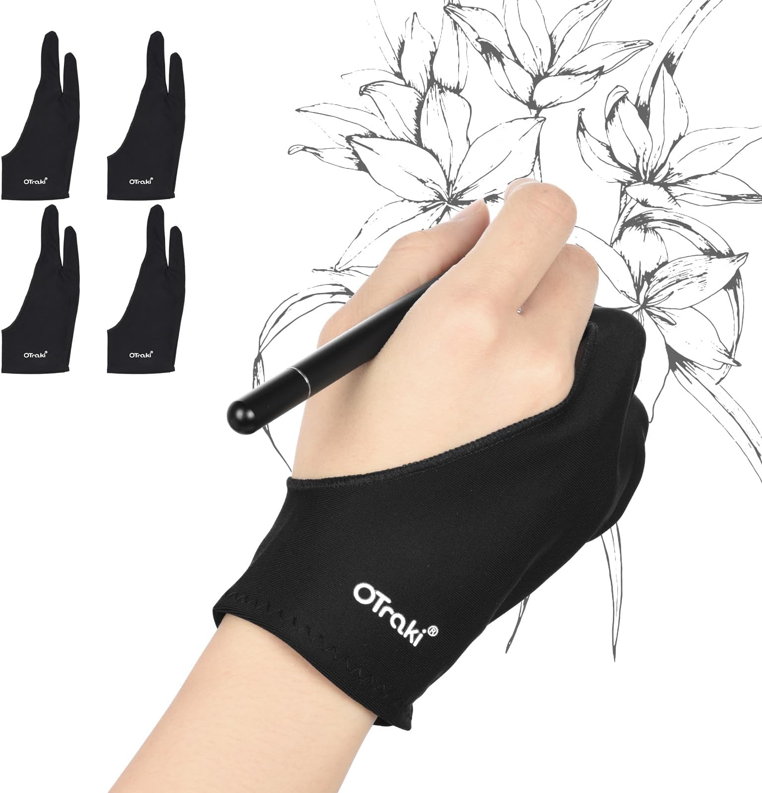OTraki Artist Glove Anti-fouling Digital Draw Glove High-elastic Lycra Fiber Two Finger Gloves Free Size for Graphics Drawing, Tablet, Pad and Art Creation for Right Hand or Left Hand