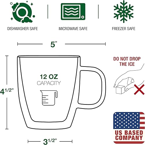 Miniatura 7 de Eparé Juego de 4 tazas de café de doble pared de 12 onzas  Tazas de café grandes de vidrio helado con asa  Taza de café ligera de vidrio de doble