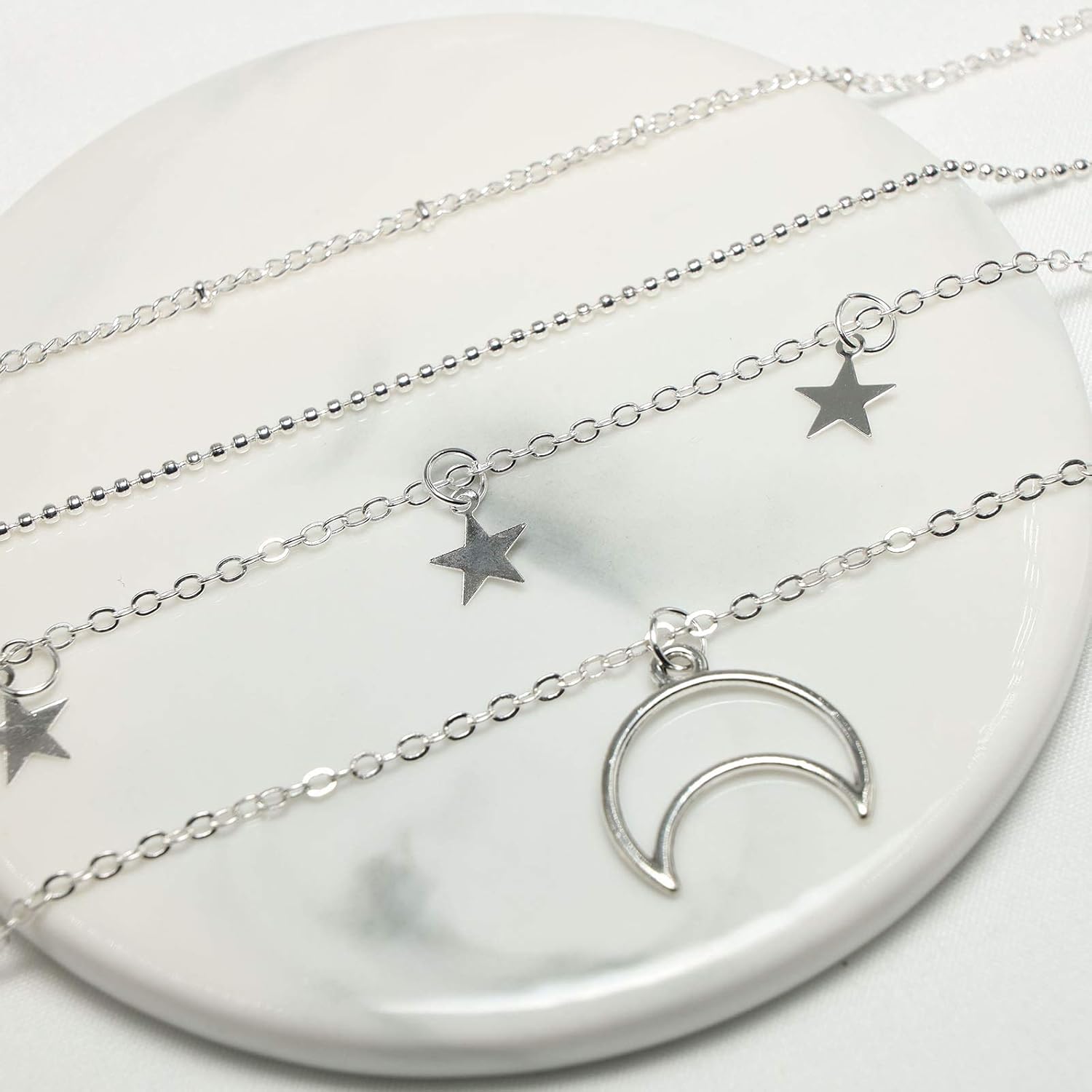 TseenYi Boho Multilayer Necklace Simple Silver Hollow Moon Star Pendant Necklace Vintage Choker Necklaces Jewelry for women and Girls - Image 4