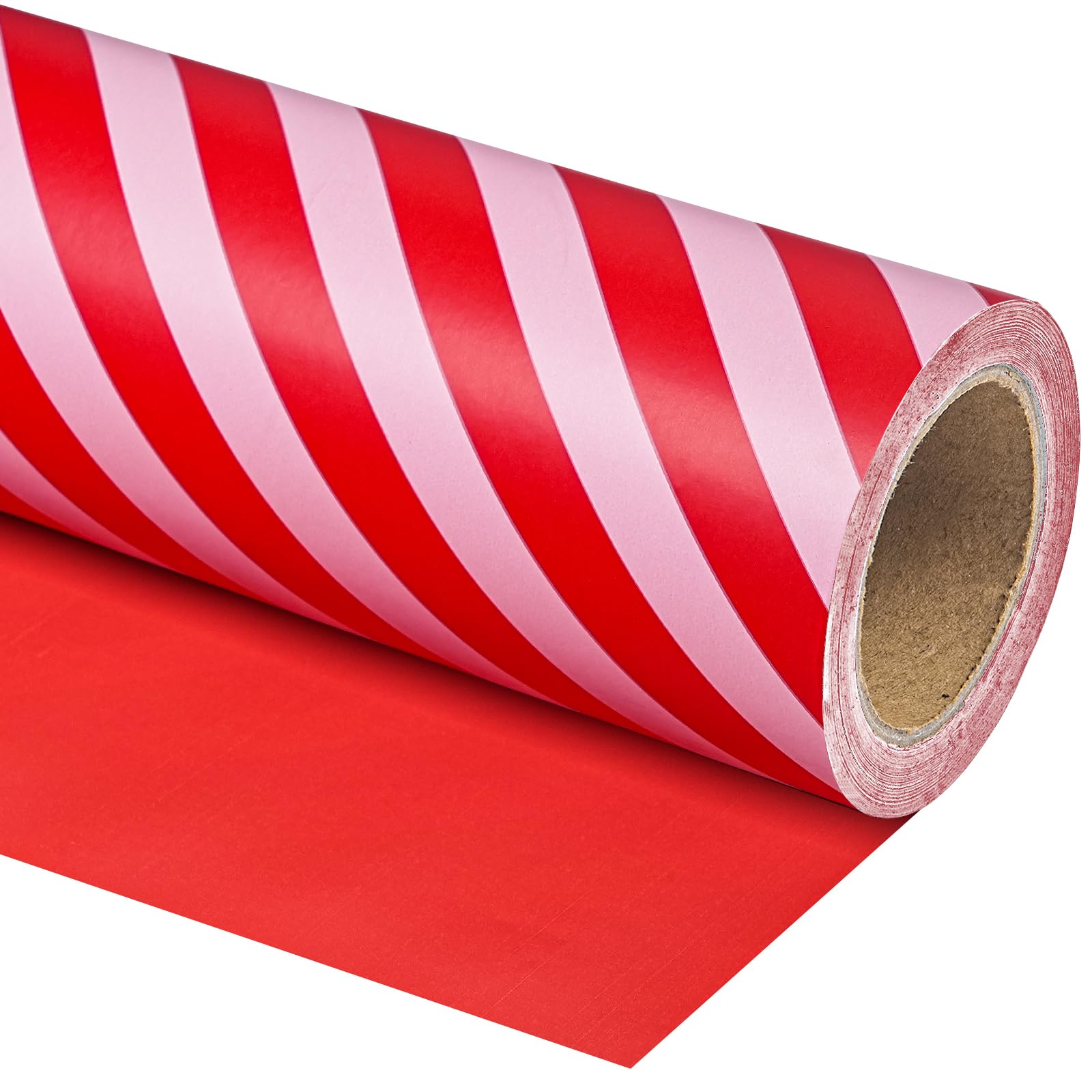 RUSPEPA Reversible Wrapping Paper Roll - Mini Roll - 43.2cm x 10m - Red and Pink Striped Wrapping Paper for Christmas, Birthday, Wedding, Baby Shower