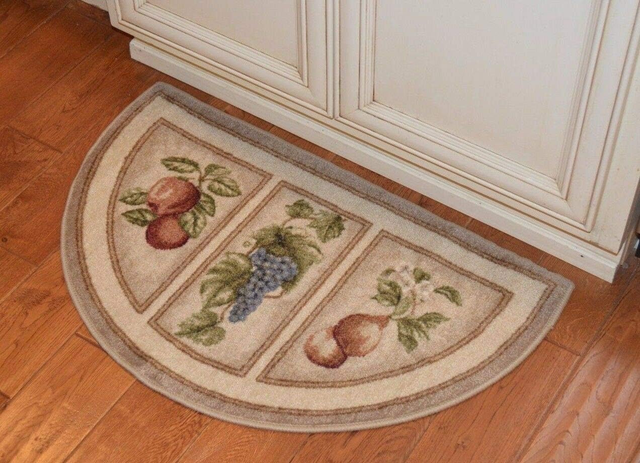 THE RAISE Kitchen Rug, Kitchen Mat, 19X32 Slice Wedge Kitchen Rug Mat Beige Tan Washable Mats Rugs Fruit Grapes Pear