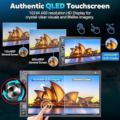 Miniatura 9 de Estéreo de auto de doble DIN de 7 pulgadas con Apple CarPlay inalámbrico y Android Auto, pantalla táctil QLED, Bluetooth, cámara de respaldo, audio