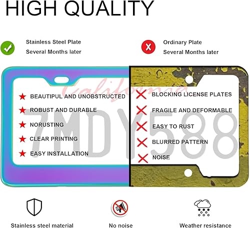 Miniatura 2 de Paquete de 2 marcos de matrícula, acero inoxidable iridiscente, degradado, arco iris, neo, cromado, espejo pulido, tratamiento neo, soporte