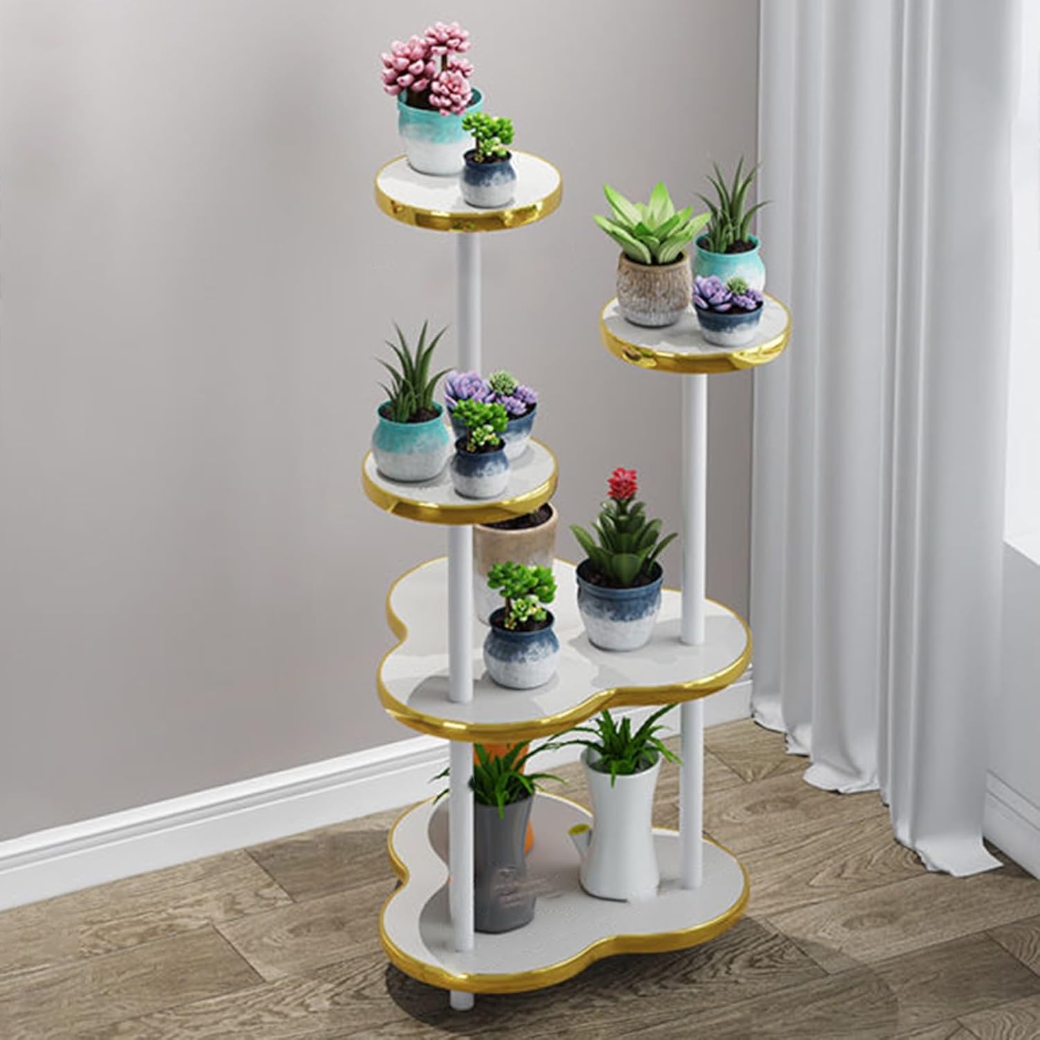 Plant-Racks Plant Stand Indoor - 5/6-Tier Wooden Flower Shelf for Balcony, Living Room, Patio Decor, Multiple Potted Plants, Succulents for Succulent Vine Displays(Yellow,5 Layers)