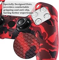Vista 5 de YoRHa Grip Texture Printing Silicone Cover Skin for PS5 Controller x 2(Camouflage Red+Blue) with Pro Thumb Grips x 8