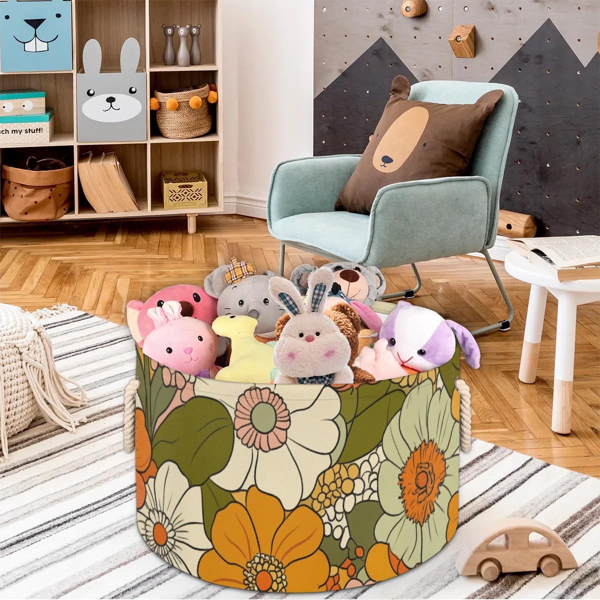 Colorful Sunflower Storage Basket Daisy Roses Floral Foldable Storage Bin with Handles Organizer Bins Shelves Boxes for Blankets Clothes Shoes Closet Living Room