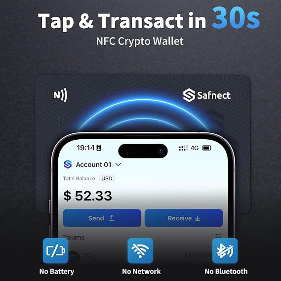 NFC Crypto Hardware Wallet - 3 Card Seedless Backup, Cold Storage for BTC Bitcoin, ETH Ethereum, Solana & 2,000+ Coins, No Recovery Phrase Needed, Ultra-Secure Offline Wallet, One-Tap Setup