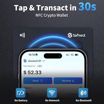 NFC Crypto Hardware Wallet - 3 Card Seedless Backup, Cold Storage for BTC Bitcoin, ETH Ethereum, Solana & 2,000+ Coins, No Recovery Phrase Needed, Ultra-Secure Offline Wallet, One-Tap Setup