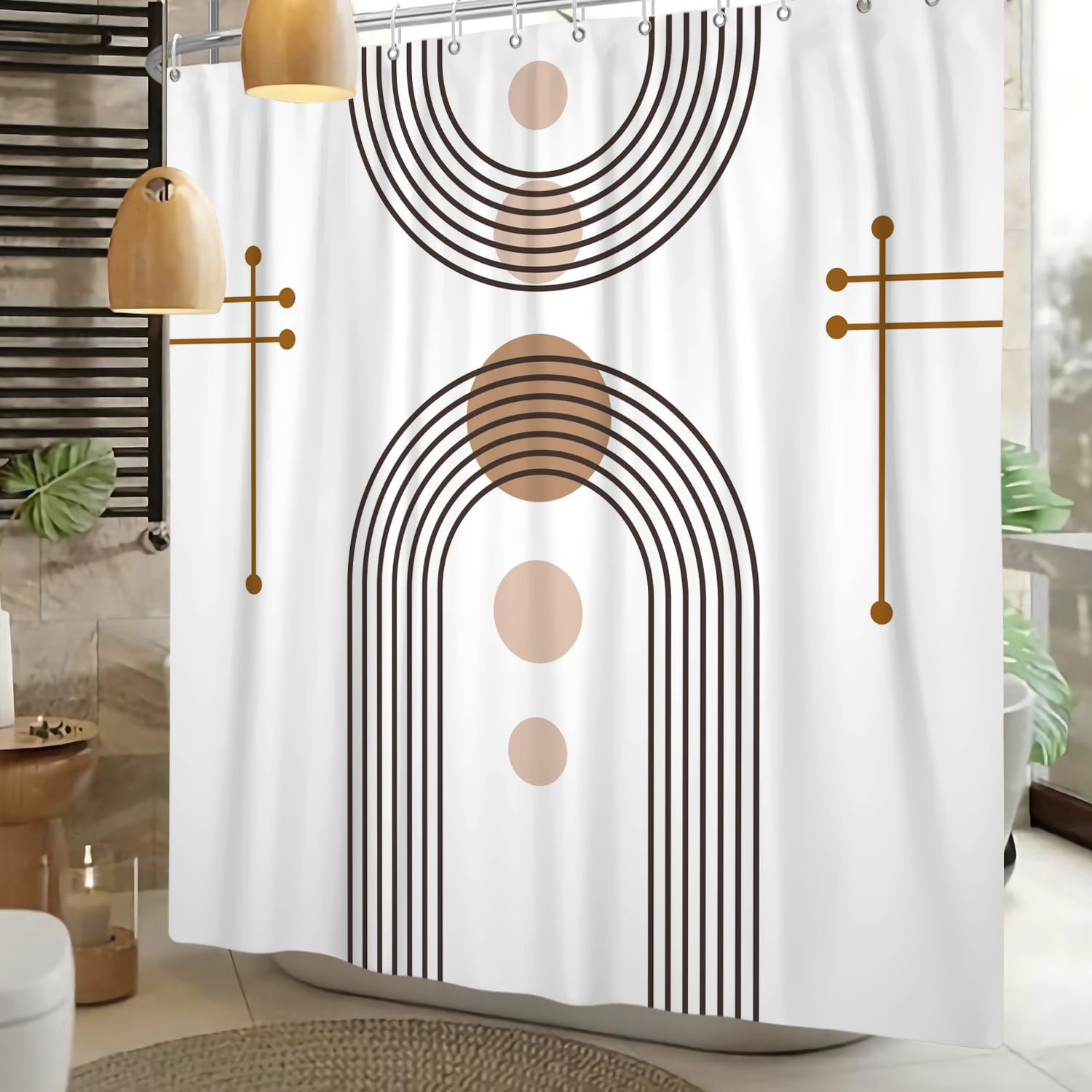 Sillsloso Mid Century Boho Shower Curtain Abstract Arch Sun Rainbow Modern Minimalist Geometric Aesthetic Shower Curtains for Polyester Fabric Bathroom Decorations 72x72 inch