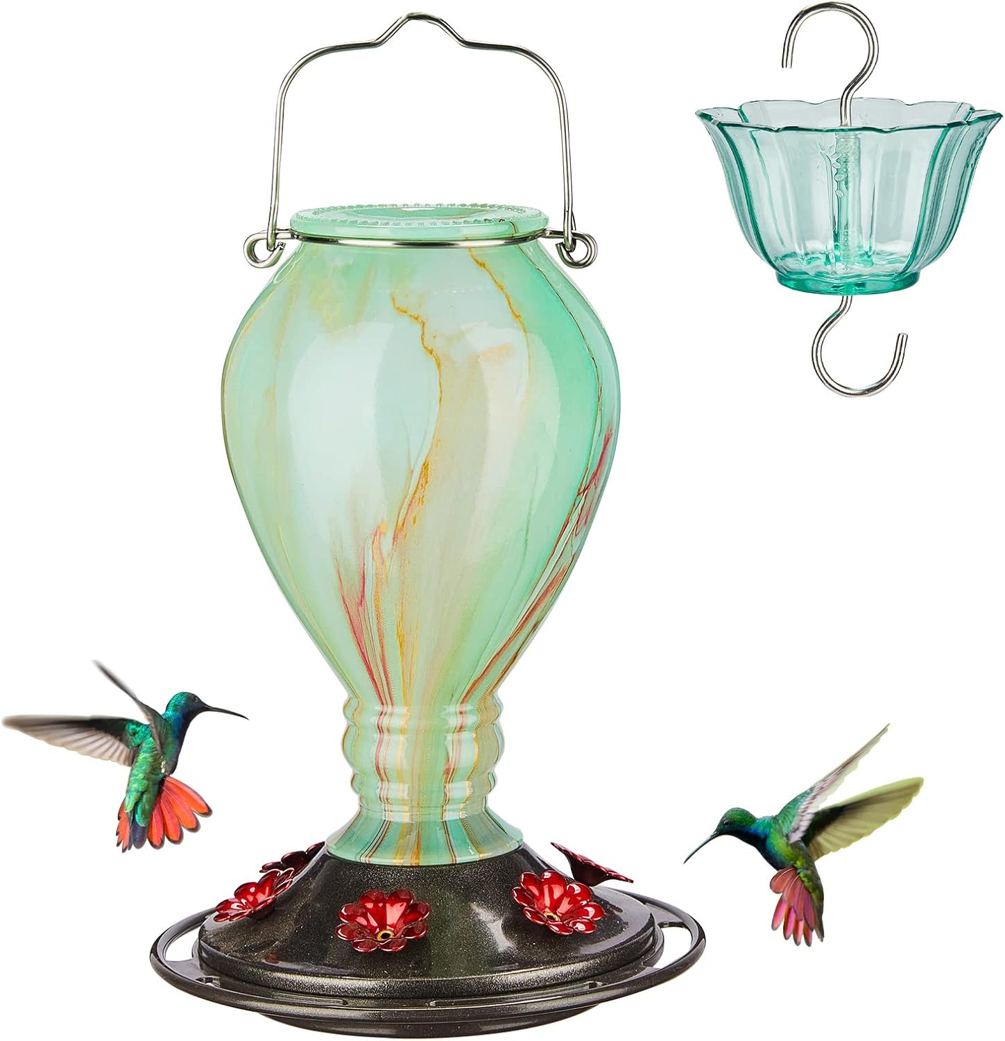 Kingsyard Hummingbird Feeder with Circle Perch, Glass Hummingbird