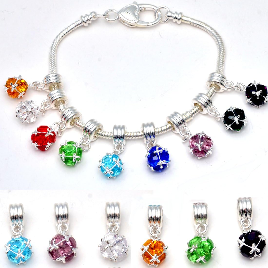 RUBYCA Green Crystal Ball Dangle Silver Charms Pendant Beads for Jewellery Making Crafting Supplies (10pcs, Emerald Green) - Image 3