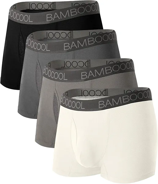 BAMBOO COOL Mens Trunks Underwear Performance Breathable Mesh Fly Zone Moisture-Wicking(4 Pack)
