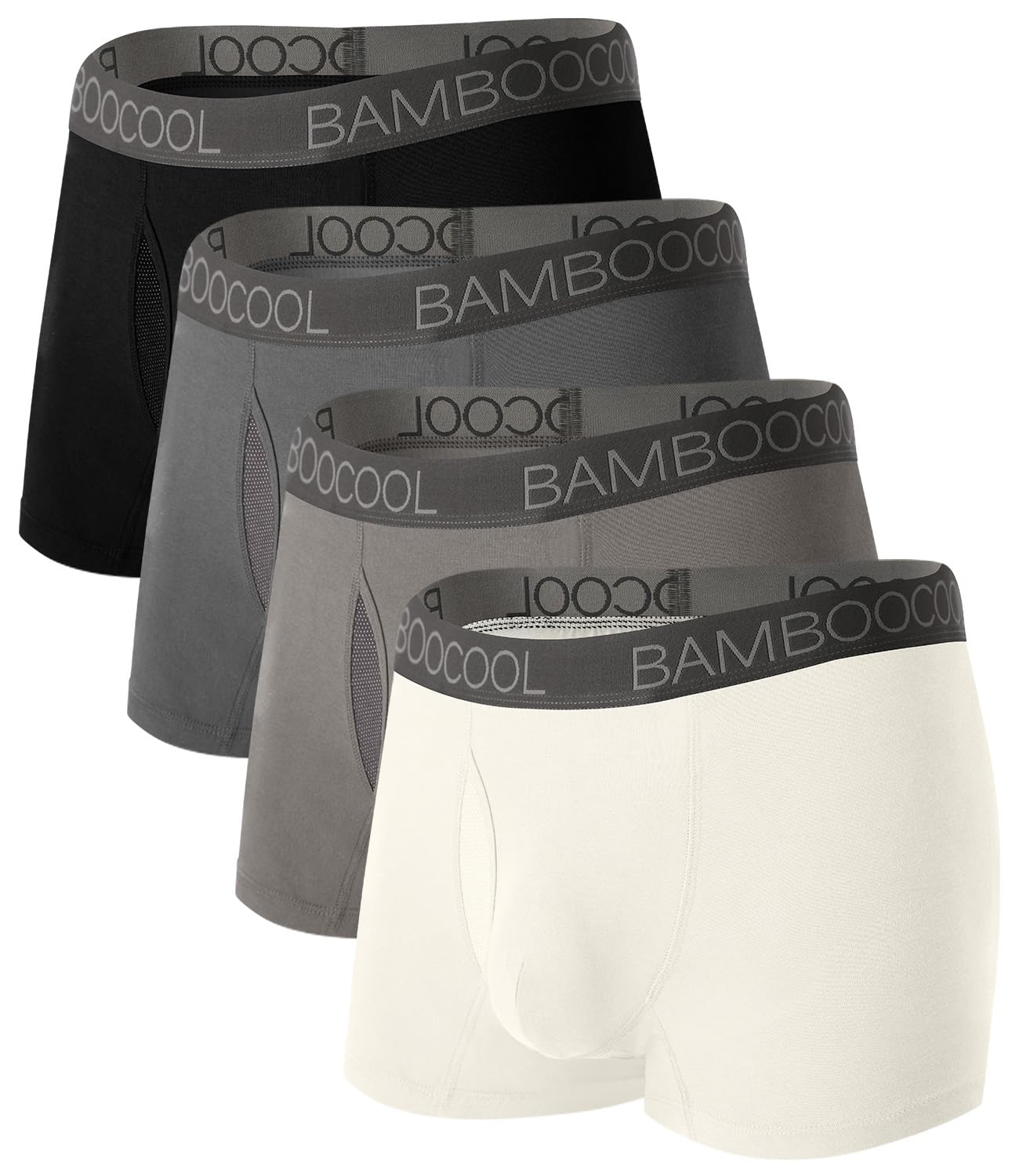 BAMBOO COOL Mens Trunks Underwear Performance Breathable Mesh Fly Zone Moisture-Wicking(4 Pack)