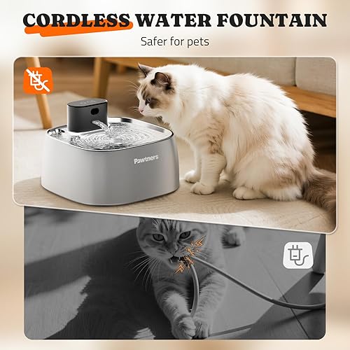 Miniatura 5 de Fuente de agua inalámbrica para gatos de acero inoxidable, dispensador automático de agua para mascotas sin bombeo de 108 oz3.2 L, fuente para gatos