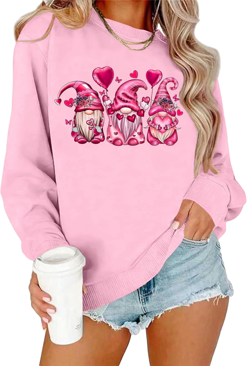 Valentines Sweatshirt Women Gnomes Shirts Love Heart Sweater Crewneck Long Sleeve Pullover Tops