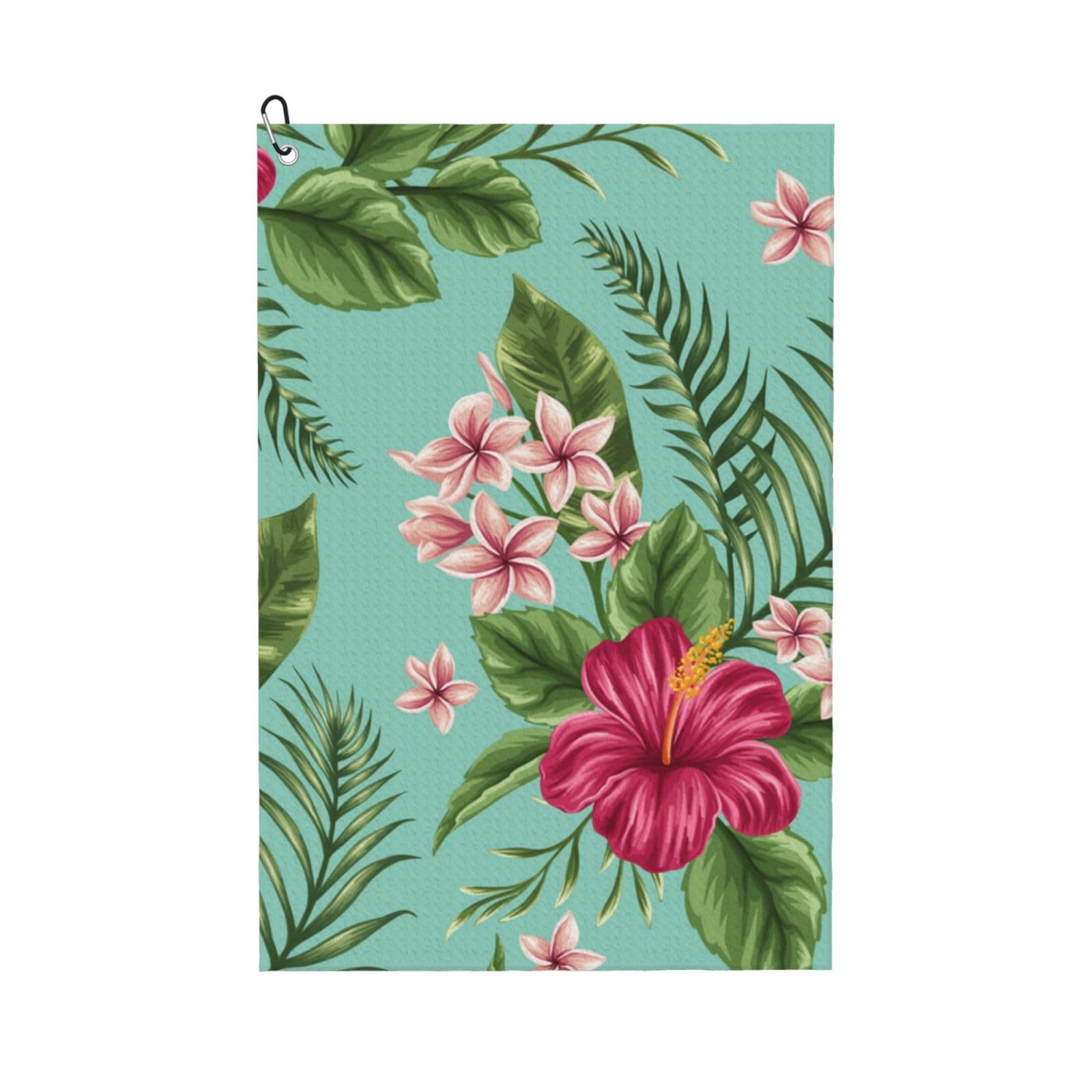 Hnnkloy Plumeria And Hibiscus Flowers Print Exotic Jungle Palm Leaf, 16x24 in Portable Waffle Golf Towels with Carabiner Clip for Golf Bag
