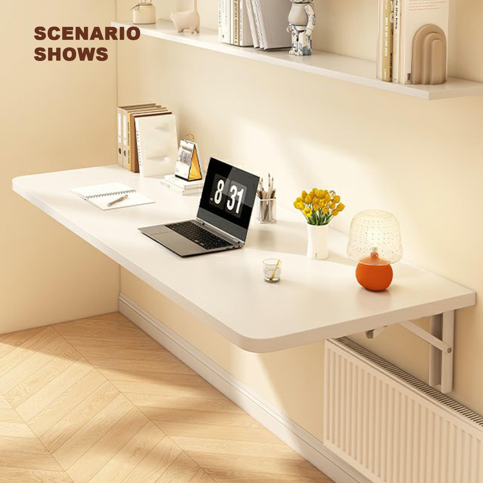 Scrivania pieghevole da parete, tavolo galleggiante salvaspazio, 39,9 x 80 cm, ideale per casa, ufficio, cucina o sala da pranzo, design elegante