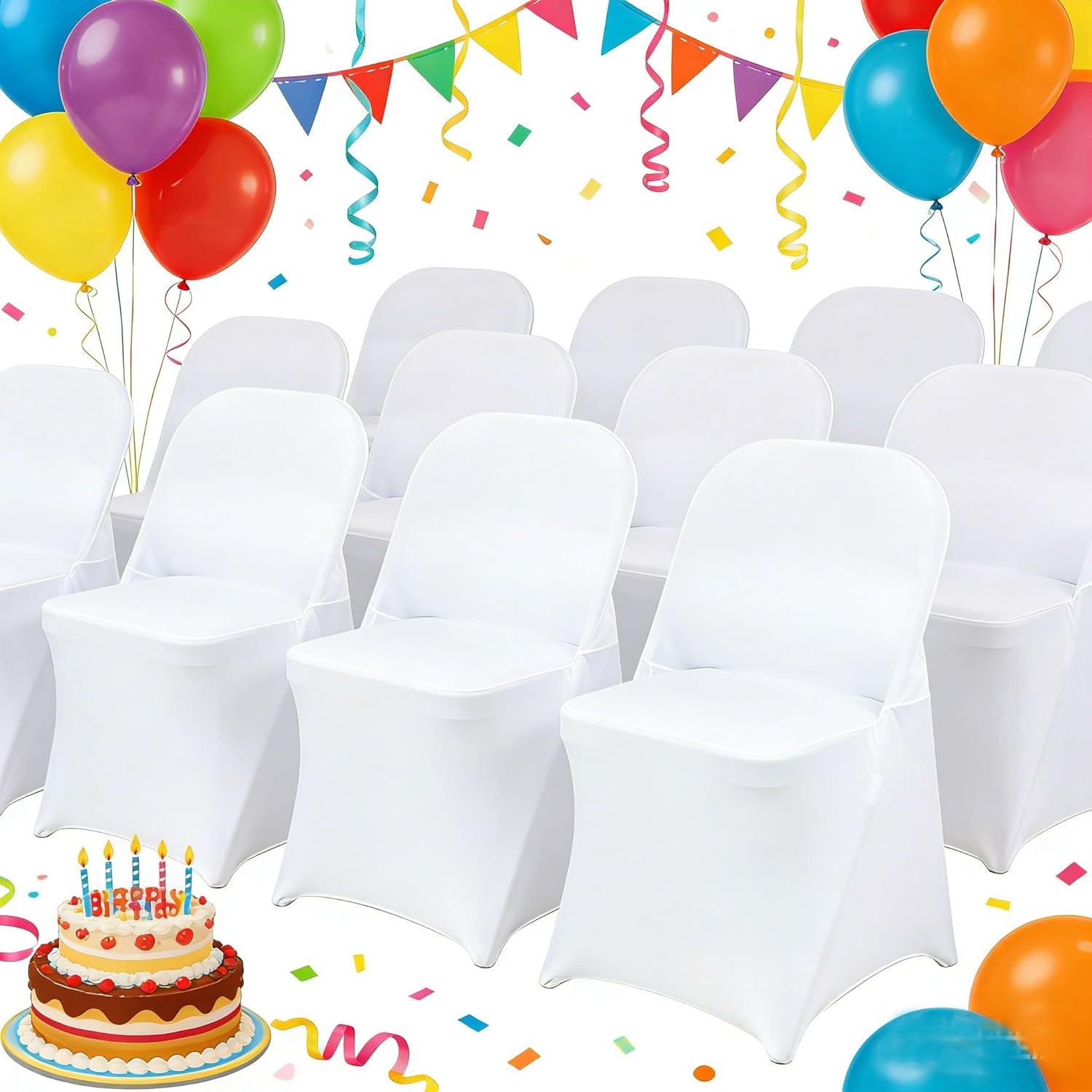 hainarvers stretch spandex folding chair covers 30pcs universal fitted chair cover protector for wedding,party, banquet, holidays, celebration, decoration(white, 30 pcs) white 30pcs