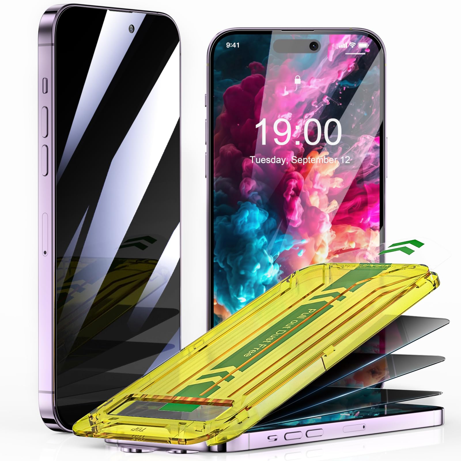 CTREEY TOP 20° Privacy iPhone 14 Pro Max Screen Protector, [3S FOOLPROOF] [AUTO DUST] Installation, Invisible 9H+ Tempered Glass, 3 Pack