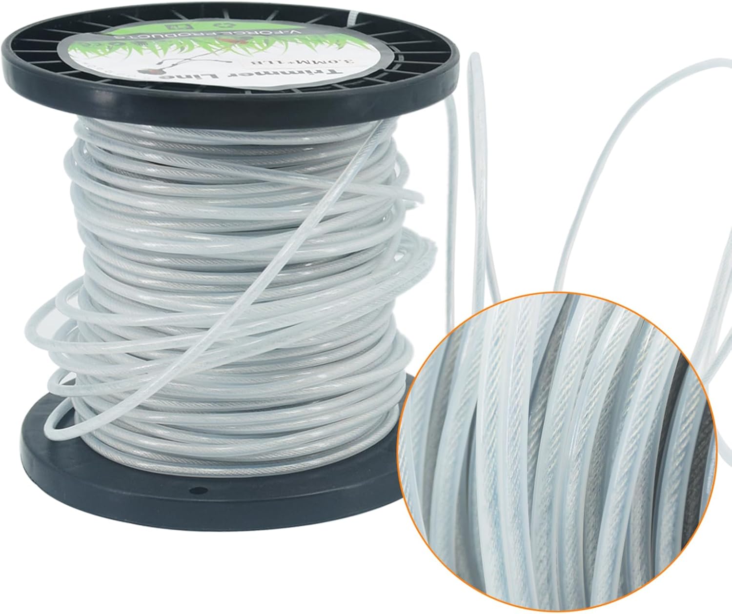 .120" Round Trimmer Line Universal Steel Wire Grass Trimmer Wire Rope Cord Line Heavy Duty Strimmer Brushcutter Trimmer Replacement Spool (2LB)