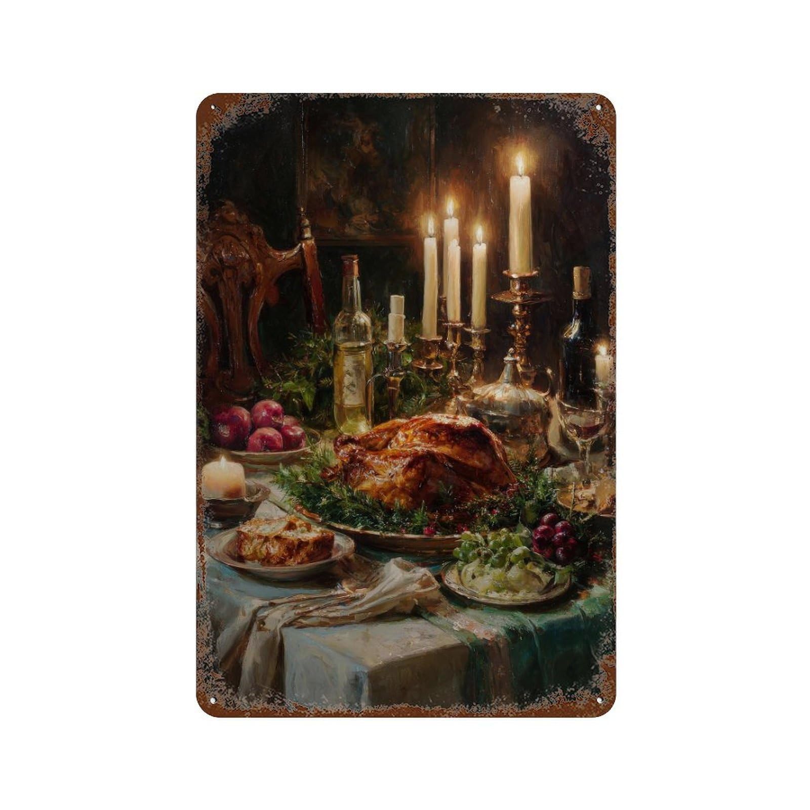xiaoxiaoshen Holiday Feast. Classic Still Life Realism Wall Decor Art Metal Tin Poster Modern Home Decor Art Home Bar Shop Decorations Vintage Sign 30x20cm