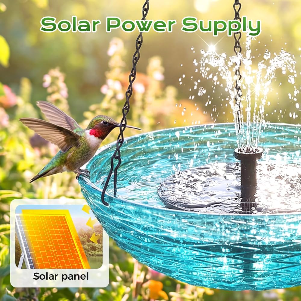 Solar Cascade Hanging Bird Bath Fountain, 2026 New Hummingbird Feeder for Outdoors Hanging, Humming Bird Bath for Outdoor, Gardens (Blue)