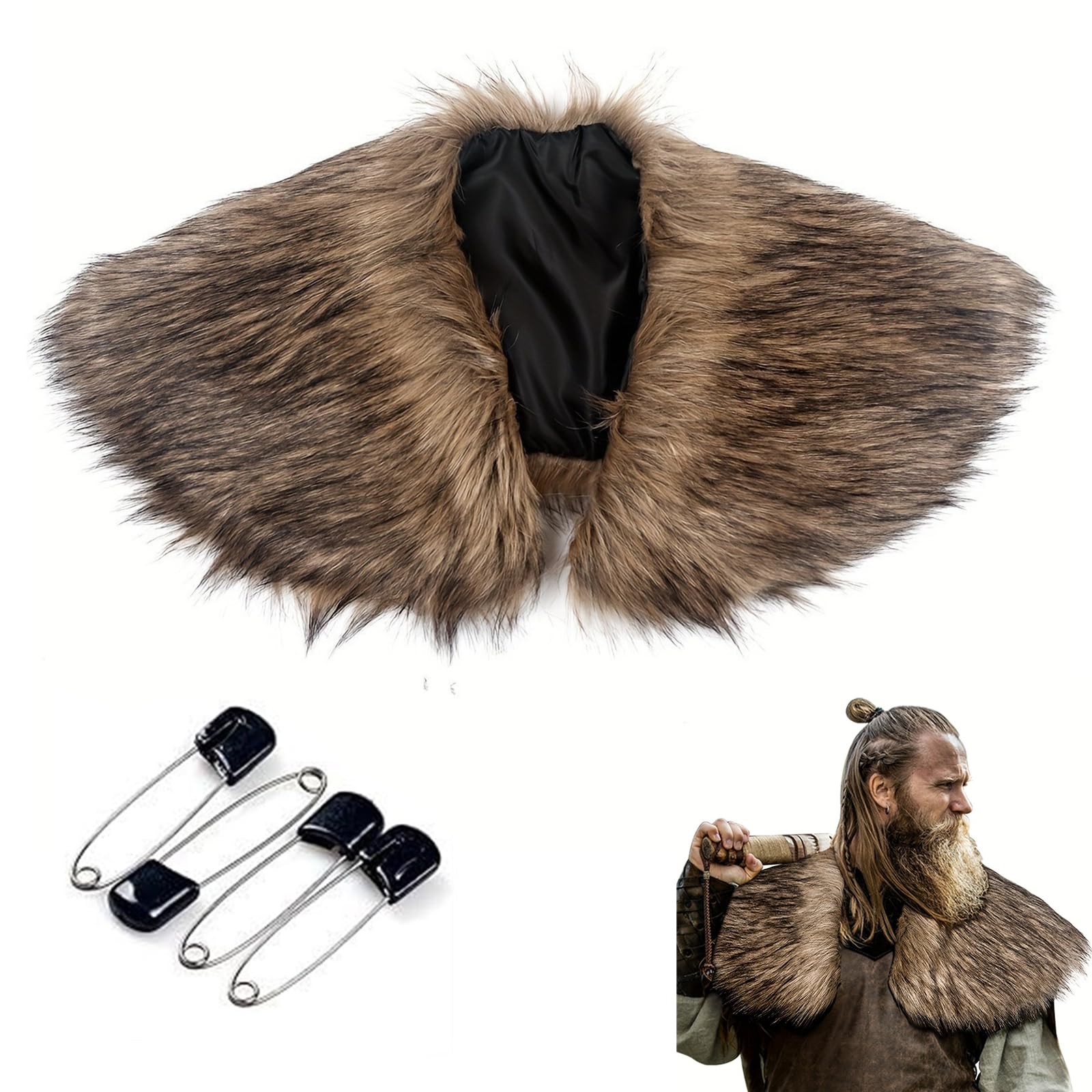 Vikingo Cuello de Piel Sintética, Medieval Chal Bufanda, capa de hombro, para Halloween, Carnaval, Cosplay, Fiesta Temática(Marrón)