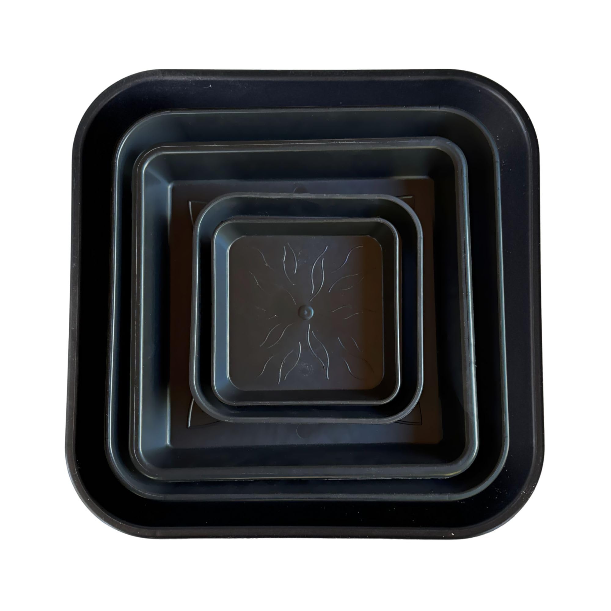 Growcery Square Plant Saucer – Durable Plastic Planter Drip Tray for Indoor & Outdoor Gardens (4, Black 29CM)