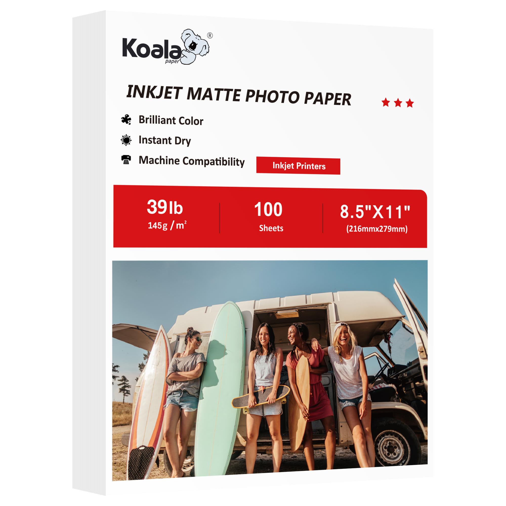 Koala Matte Coated Photo Paper Single-sided 39LB 145GSM 8.5X11 Inches Compatible with Inkjet Printer for Text Presentation Print 100 Sheets