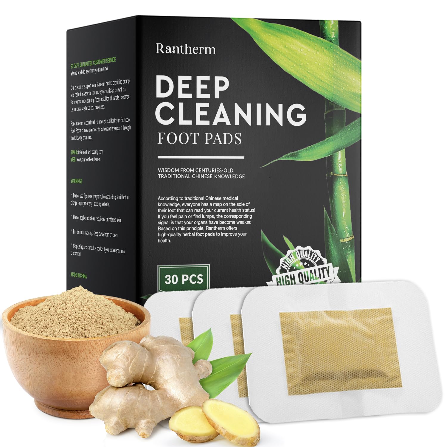 Deep Cleansing Foot Pads: Bamboo Wood Ginger Foot Patches for Promoting Daily Relaxation and Sleeping 30 Packs