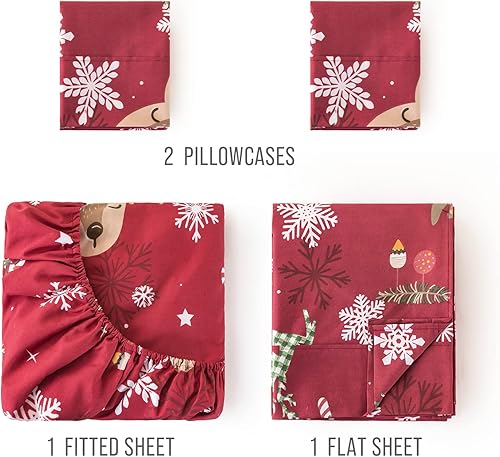 Miniatura 6 de KeoWin Juego de sábanas tamaño matrimonial súper suave con patrón navideño, juego de sábanas de microfibra con 18 bolsillos profundos, juego de