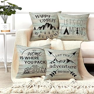 Sponsored Ad - Camping Happy Camper Pillow Covers Decorative Throw Pillows RV Camper Dinette Cushion Covers Quotes Vintage...