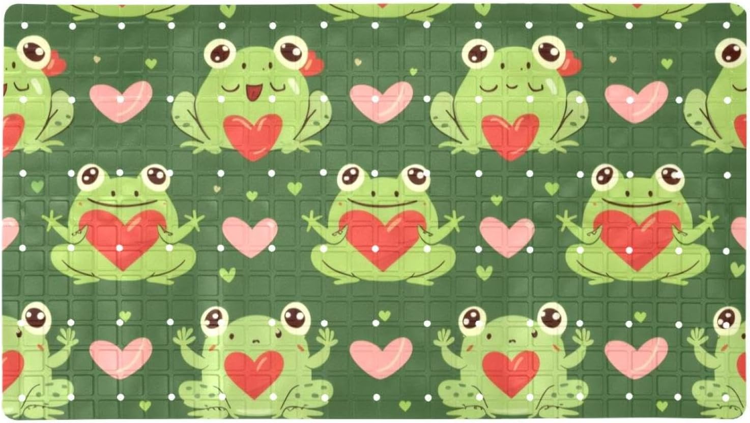 Cute Animal Frogs Hold Various Heart Bath Tub and Shower Mats, Non Slip Bathmat with Drain Holes and Suction Cups for Bathroom Floor, 15.1 x 26.8 Inch