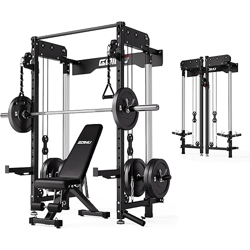 WM3-V4 Folding Squat Rack, Wall Mounted Power Rack with Dual Independent Pulley System, Functional Trainer with 5 Adjustable Function Modes for Space Saving