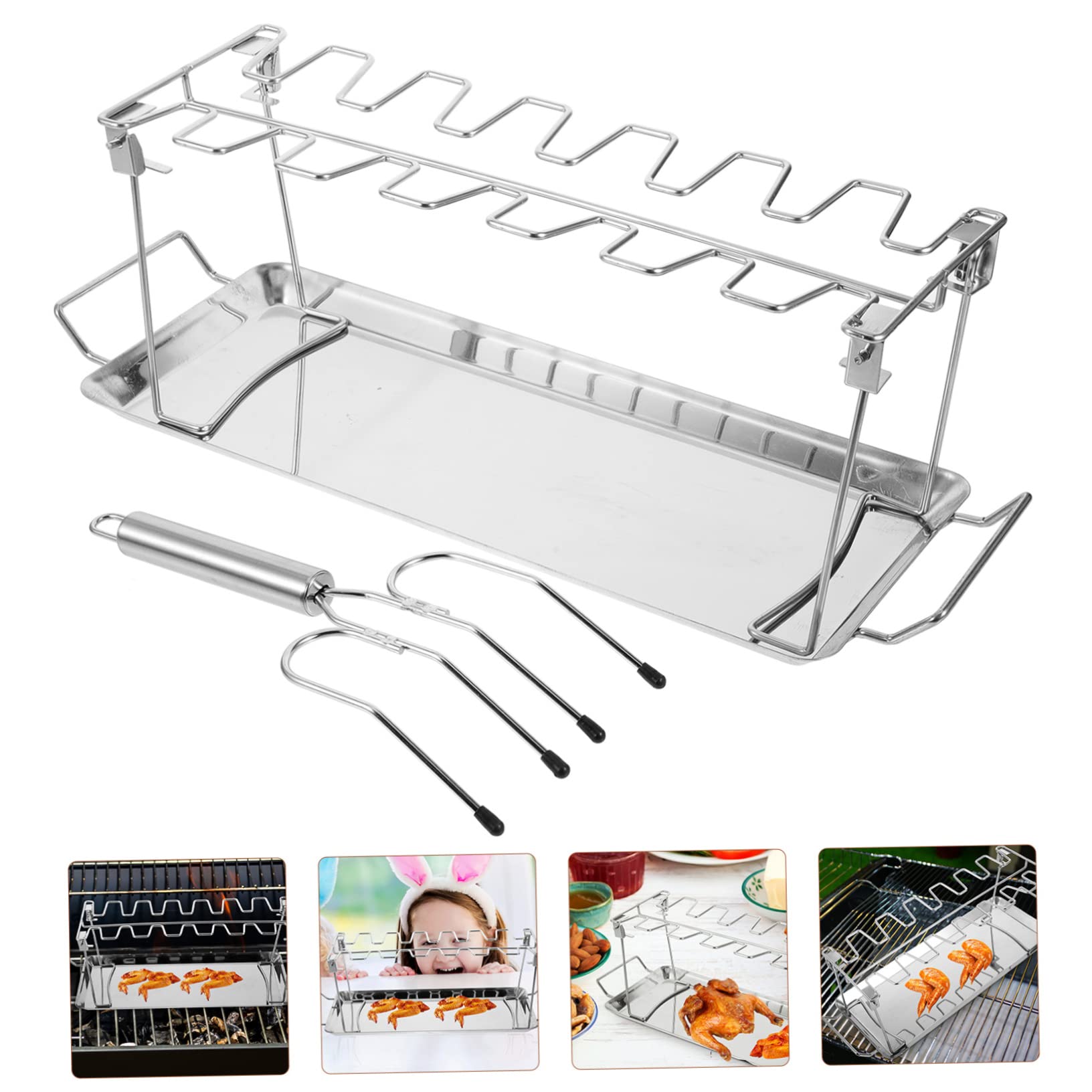 ifundom Acciaio Inox Per Barbecue All Aperto Forchette Per Utensile Per Barbecue Adatto Per Arrostire Pollo Cosce Tacchino Per Feste Campeggio e Giardino