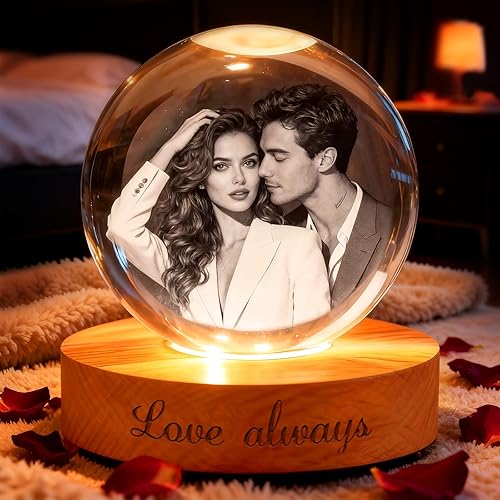 Bola de cristal con foto 3D personalizada, regalos personalizados de Navidad, luz nocturna de globo de cristal grabada personalizada con base de